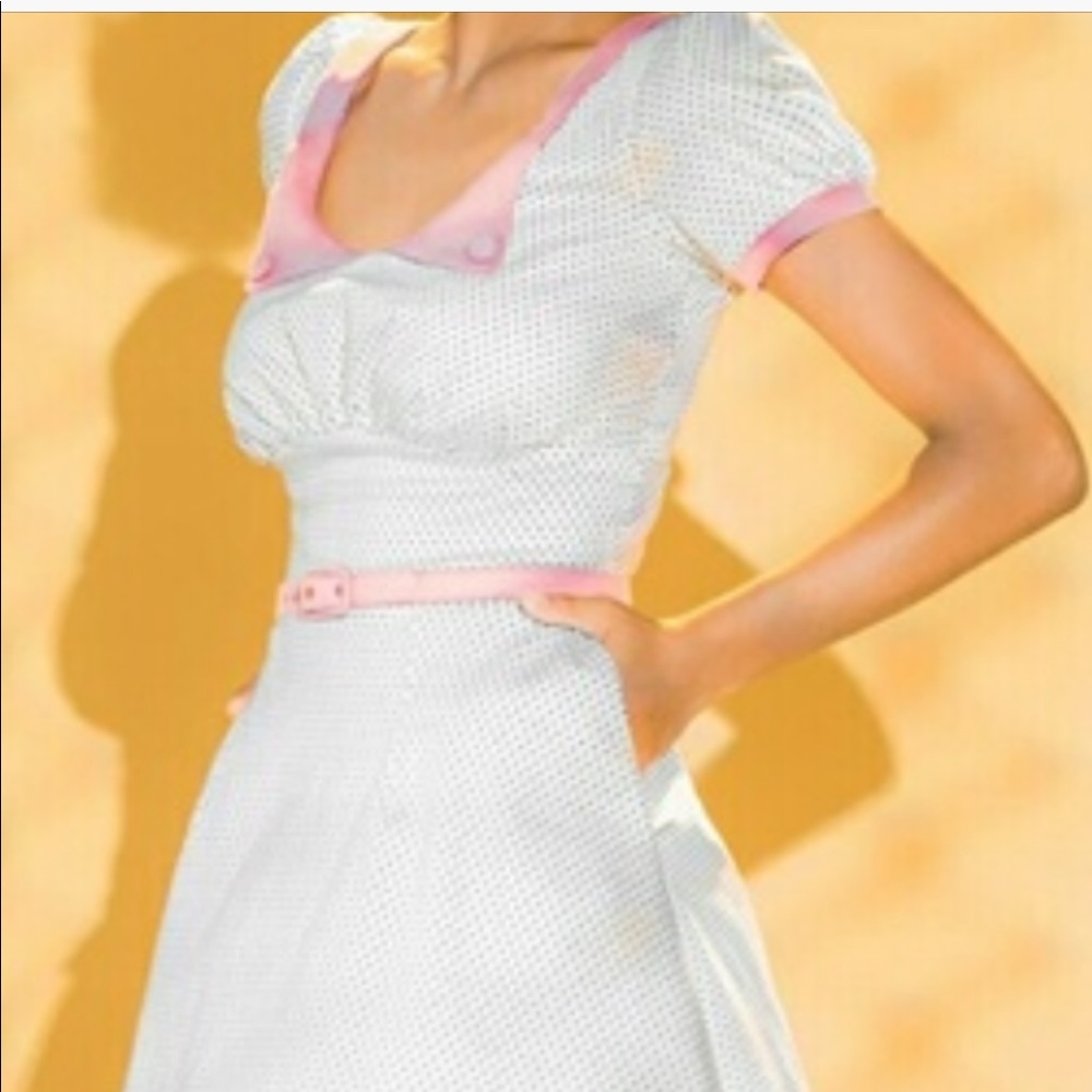 Pinup girl NWOT white dress black polka dots L